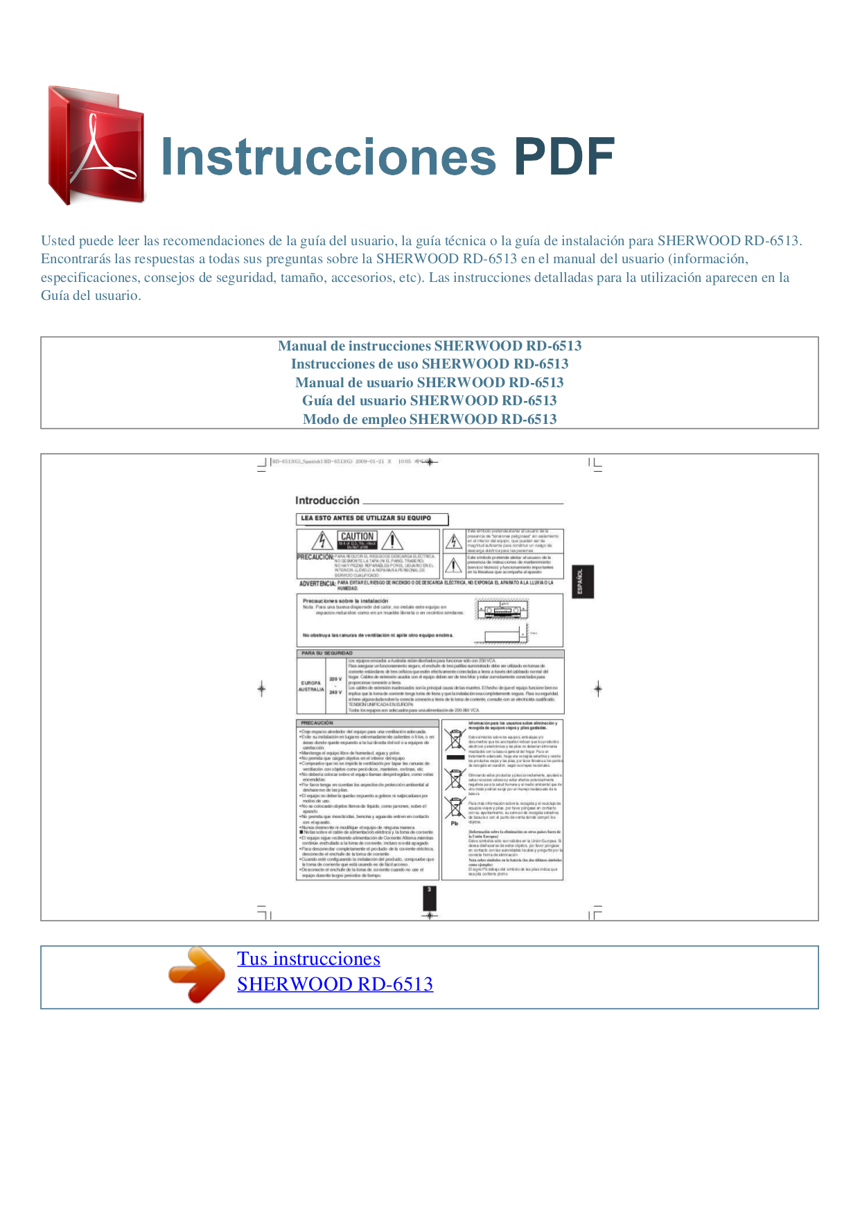 PDF manual for Sherwood Receiver RD-6513