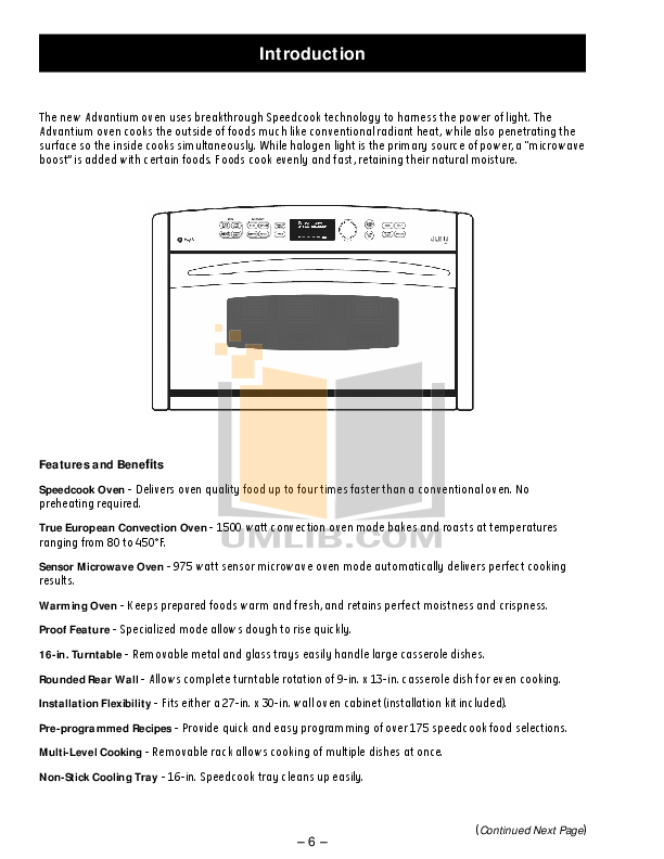 PDF manual for GE Oven Profile Advantium SCB1000M