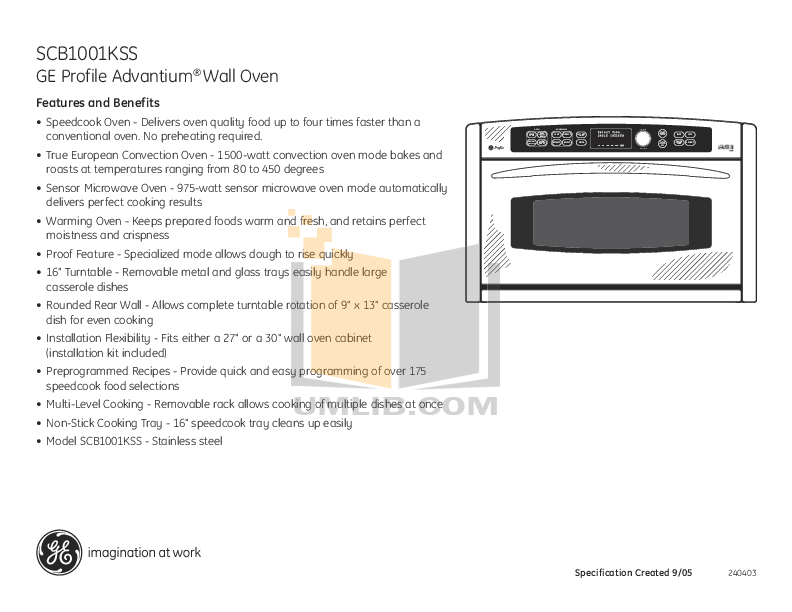PDF manual for GE Oven Profile Advantium SCB1000M