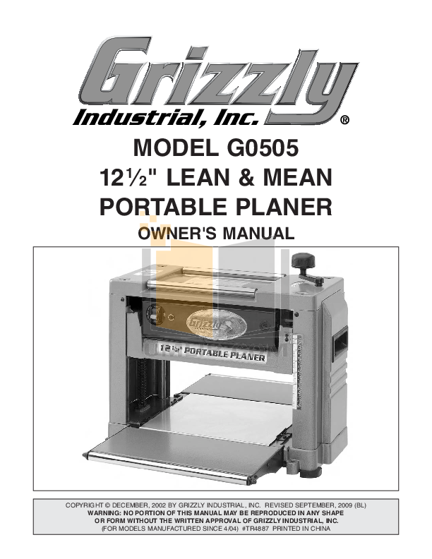 Download free pdf for Grizzly G0505 Planers Other manual