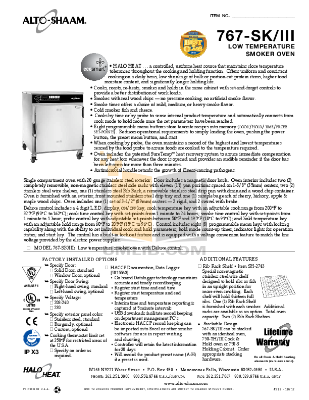 Download free pdf for AltoShaam 767-SK-III Oven manual