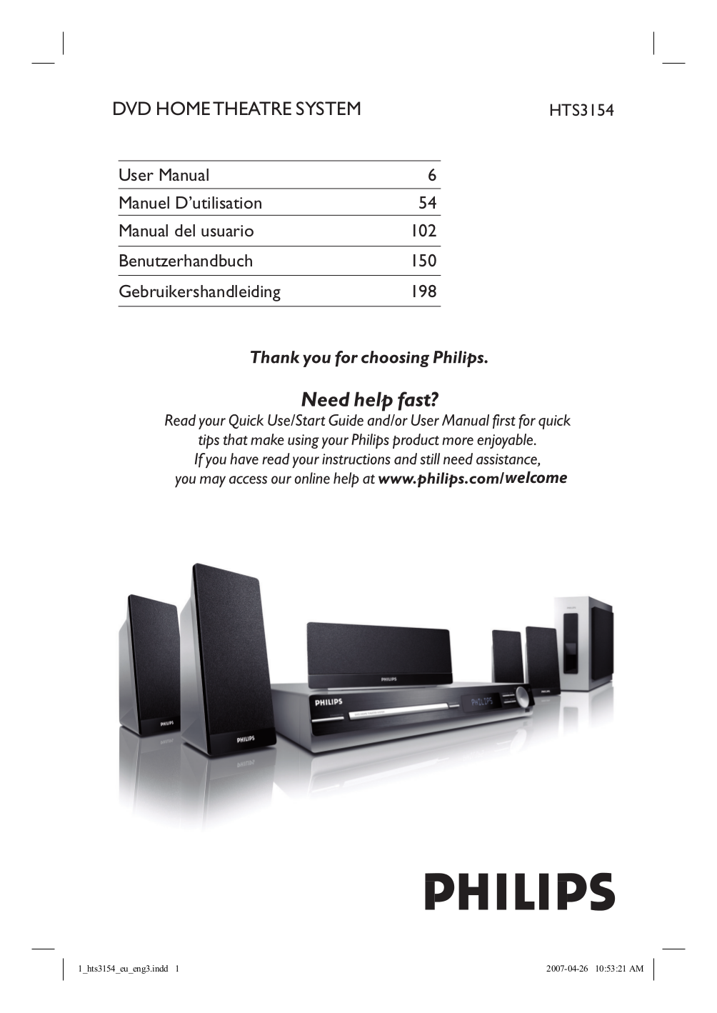 PDF manual for Philips Home Theater HTS3154