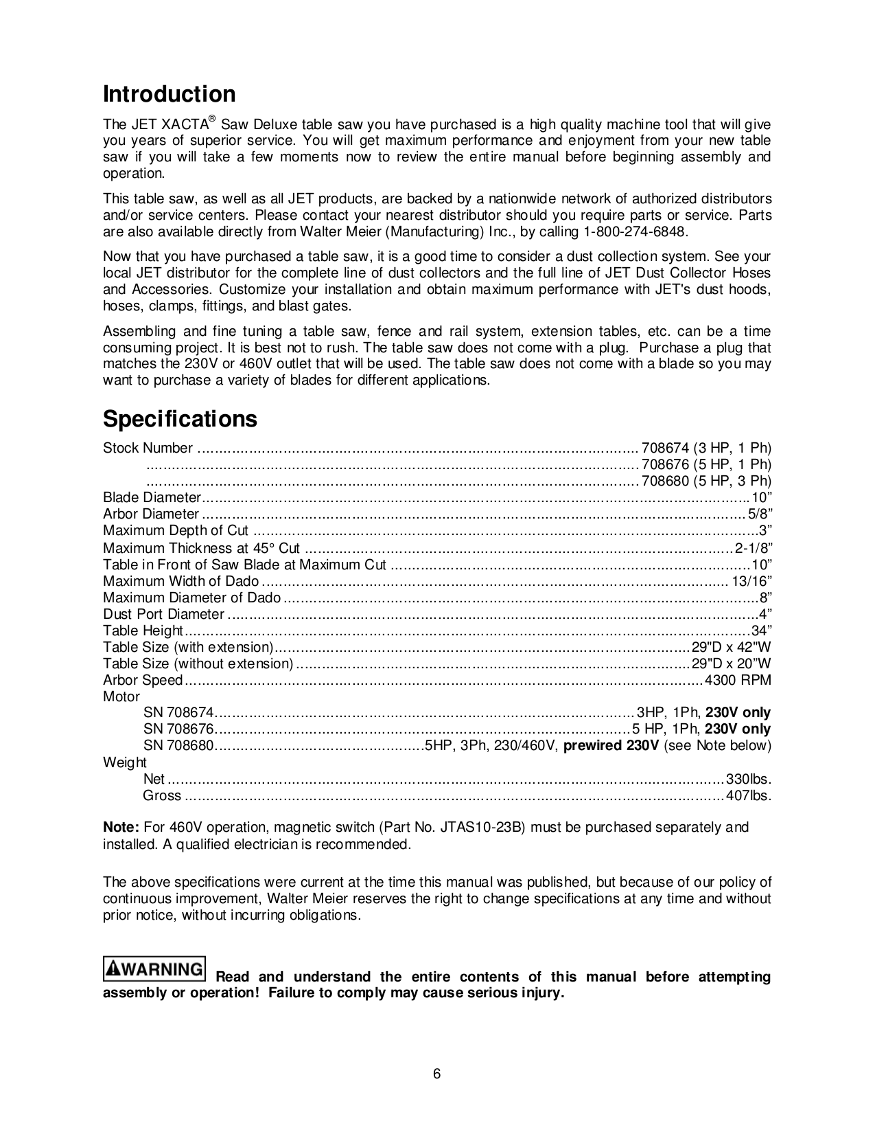 PDF manual for Jet Other Xacta JTAS10DX Table Saw