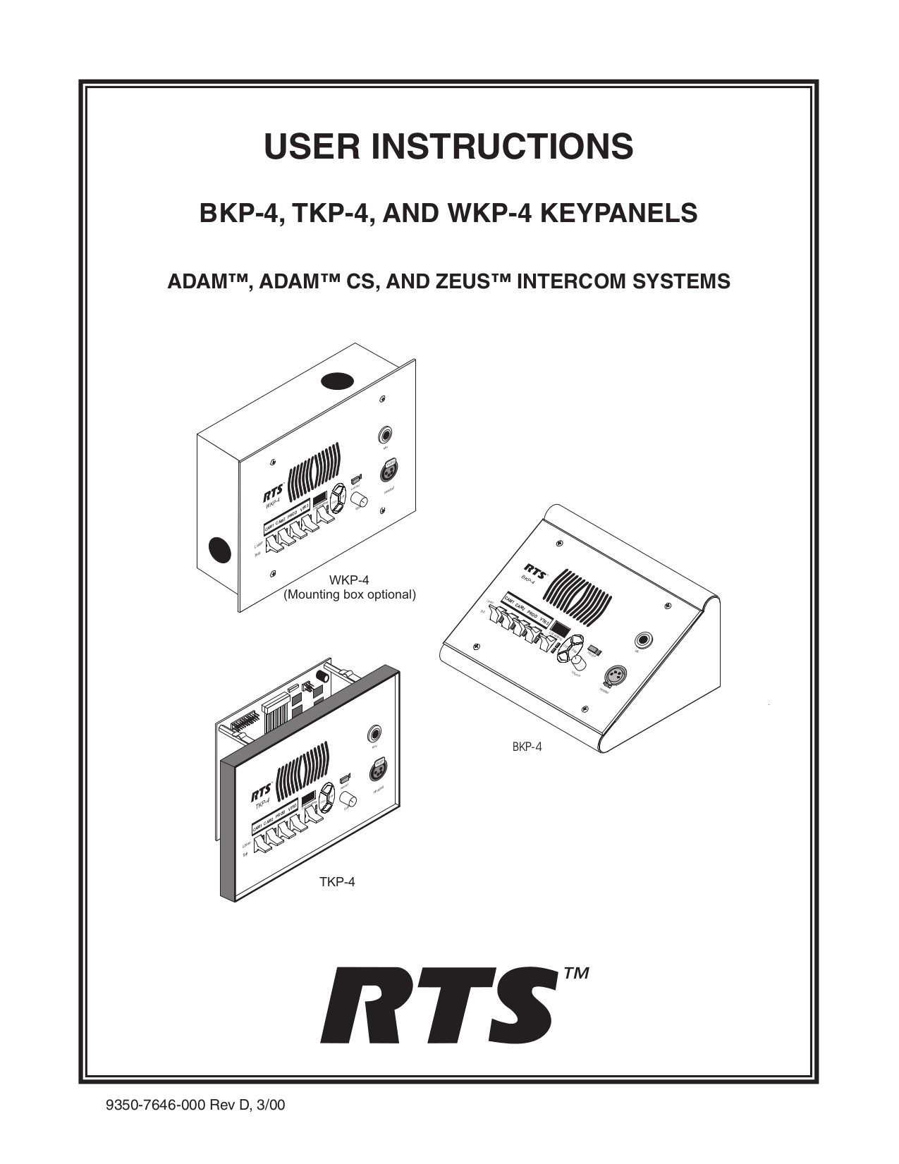 pdf for Telex Other WKP-8 Window Keypanel manual