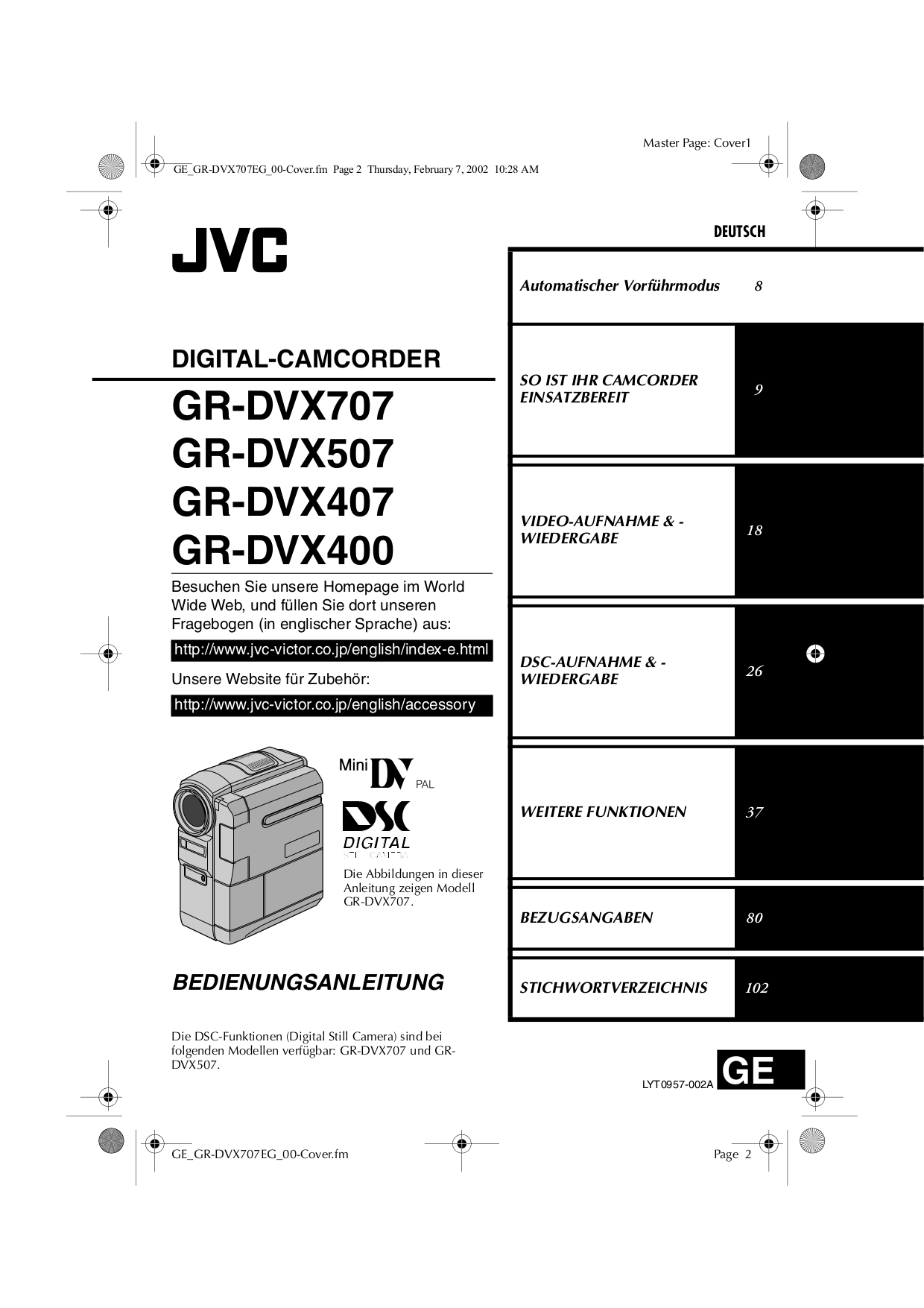 Download free pdf for JVC GR-DVX407EG Camcorders manual