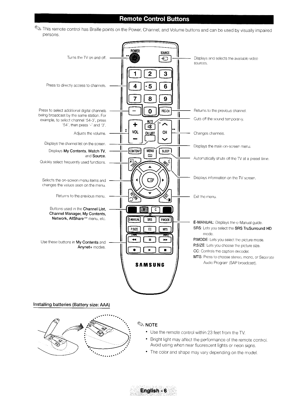 PDF manual for Samsung TV LN32D550