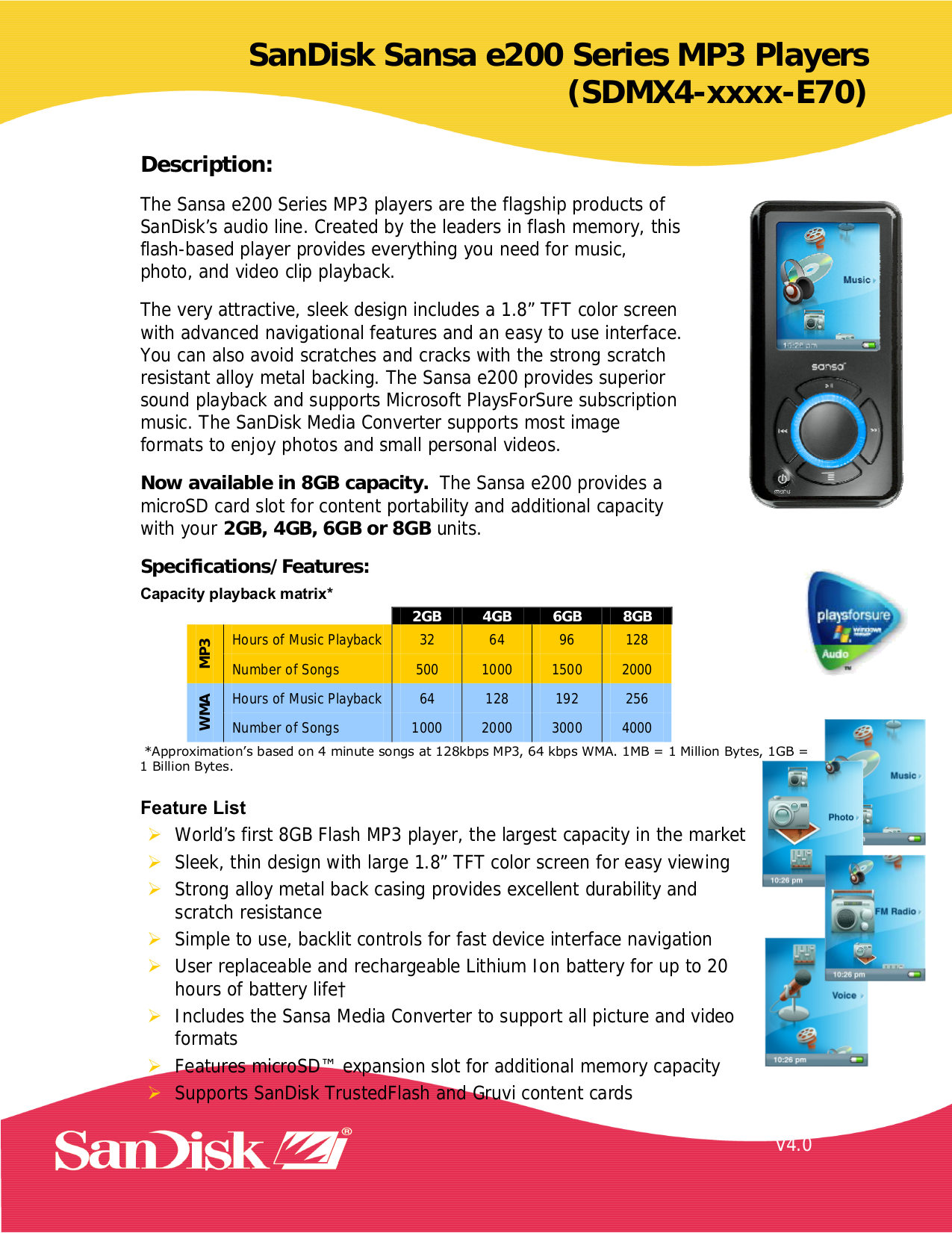 Download free pdf for Sandisk Sansa e270 MP3 Player manual