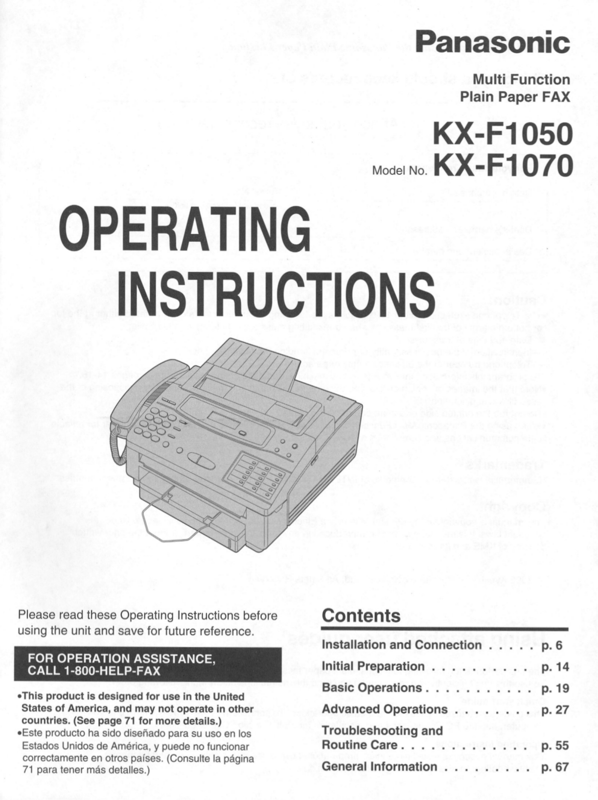 Download free pdf for Panasonic KXF1050 Fax Machine manual