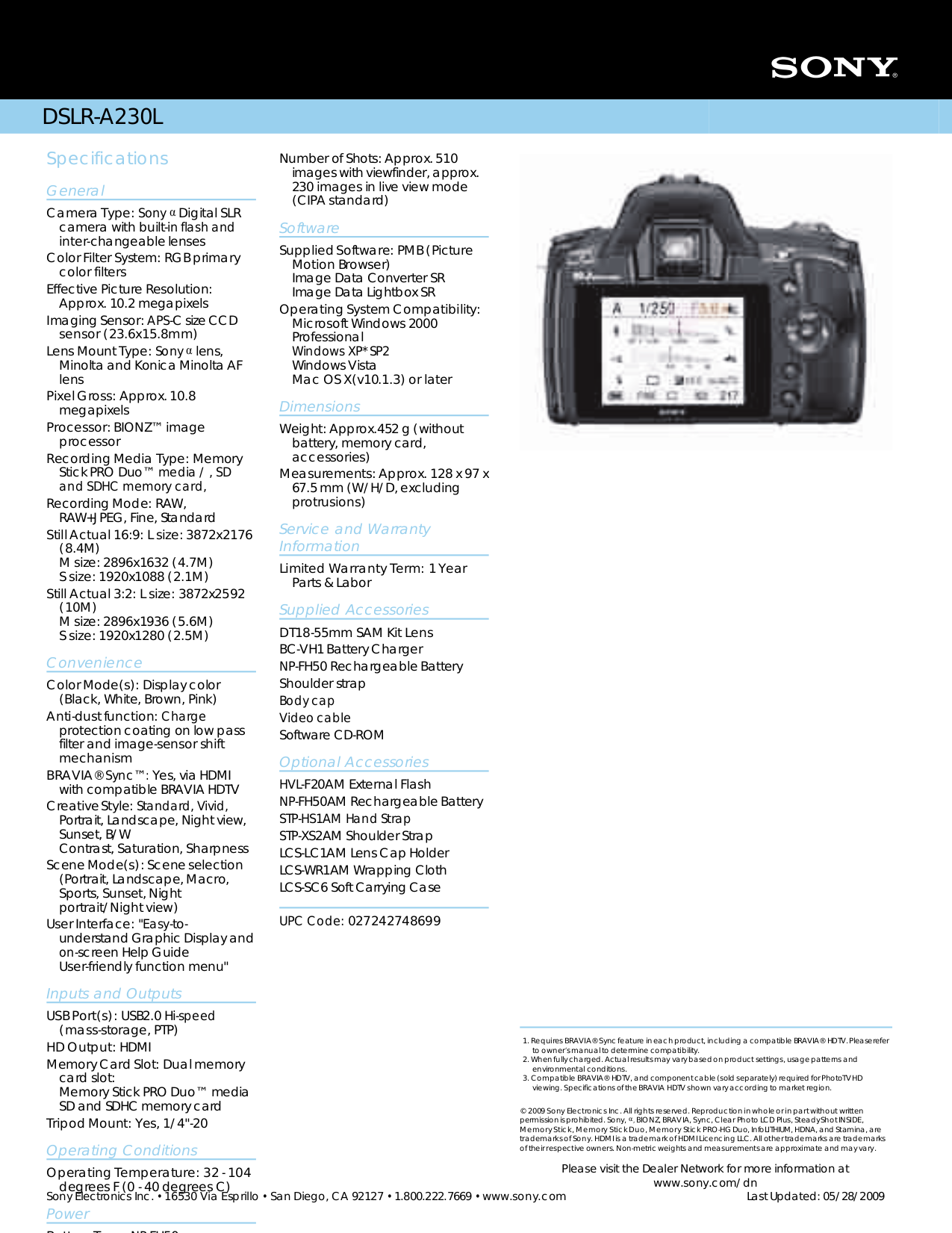 PDF manual for Sony Digital Camera DSLR-A200