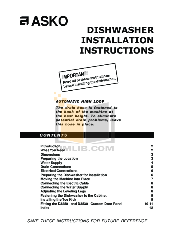 PDF manual for Asko Dishwasher D3120