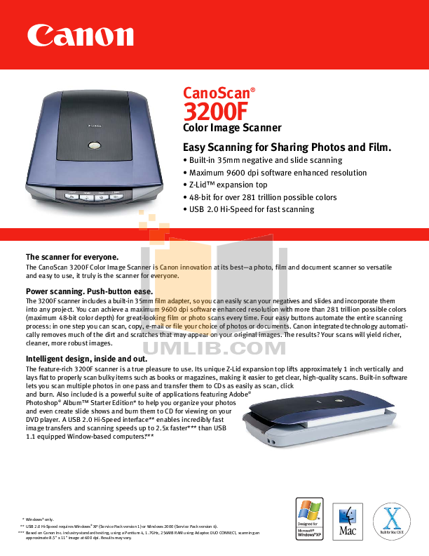 pdf for Canon Scanner CanoScan 3200F manual