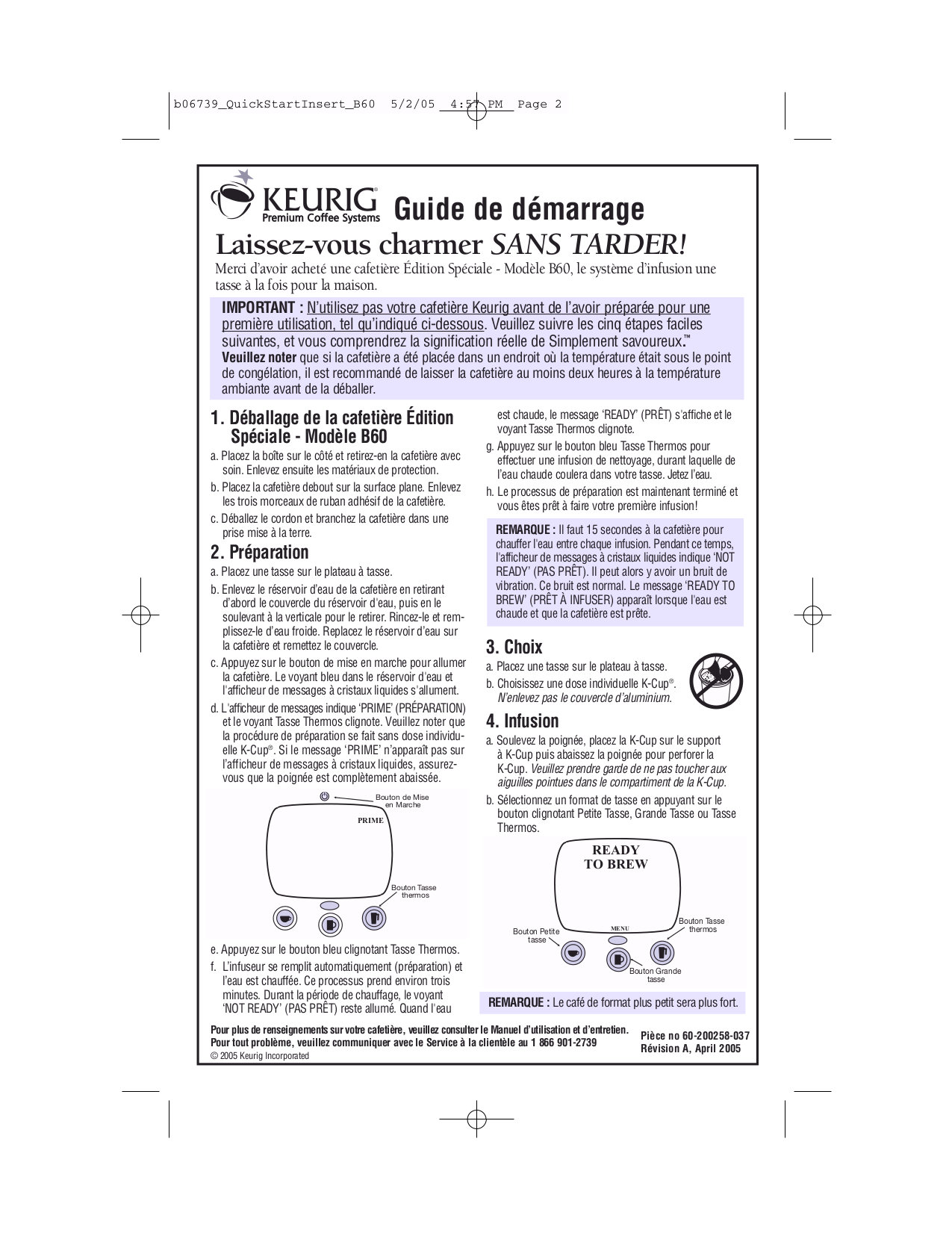 PDF manual for Keurig Coffee Maker B60