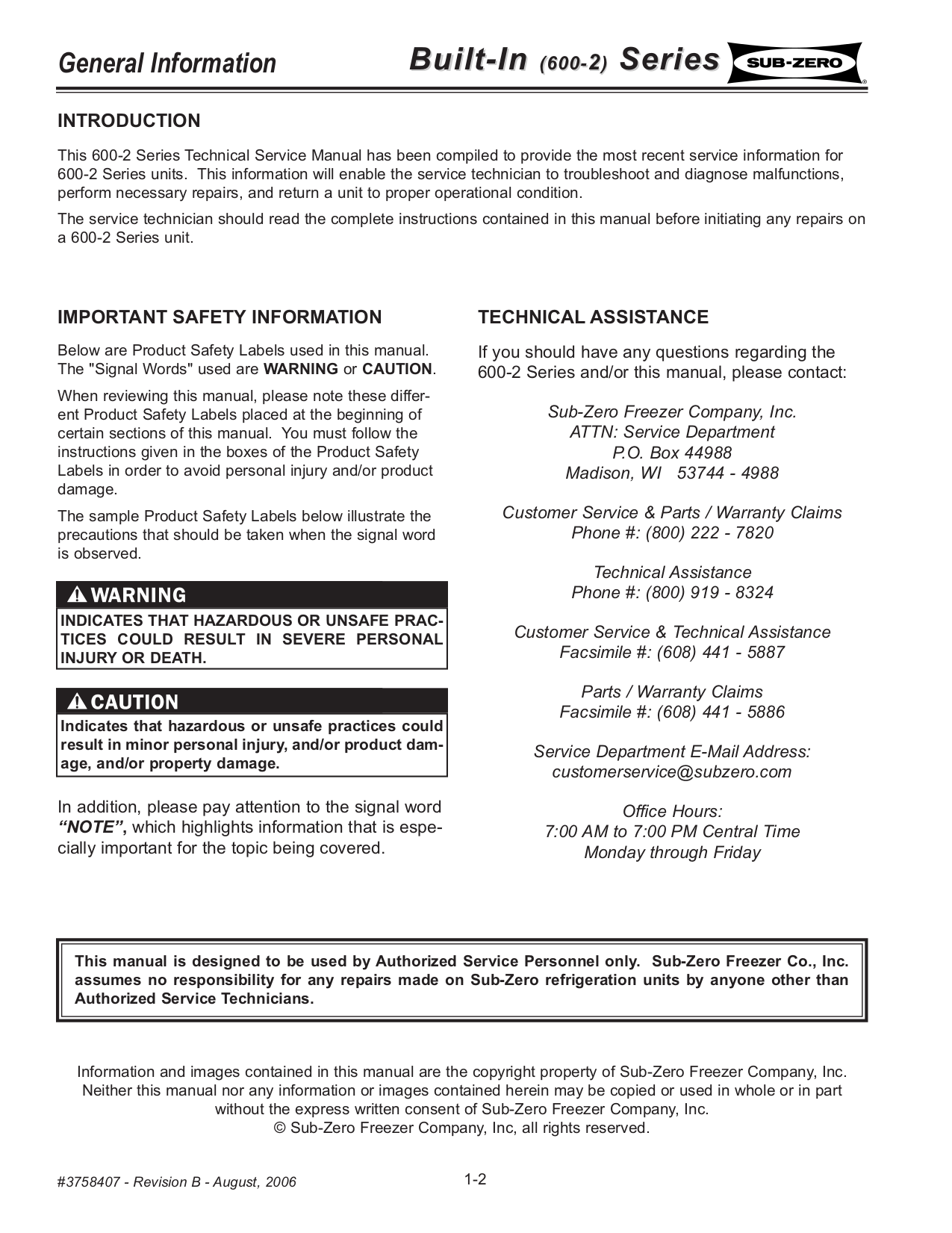 PDF manual for Wolf Refrigerator SubZero 685
