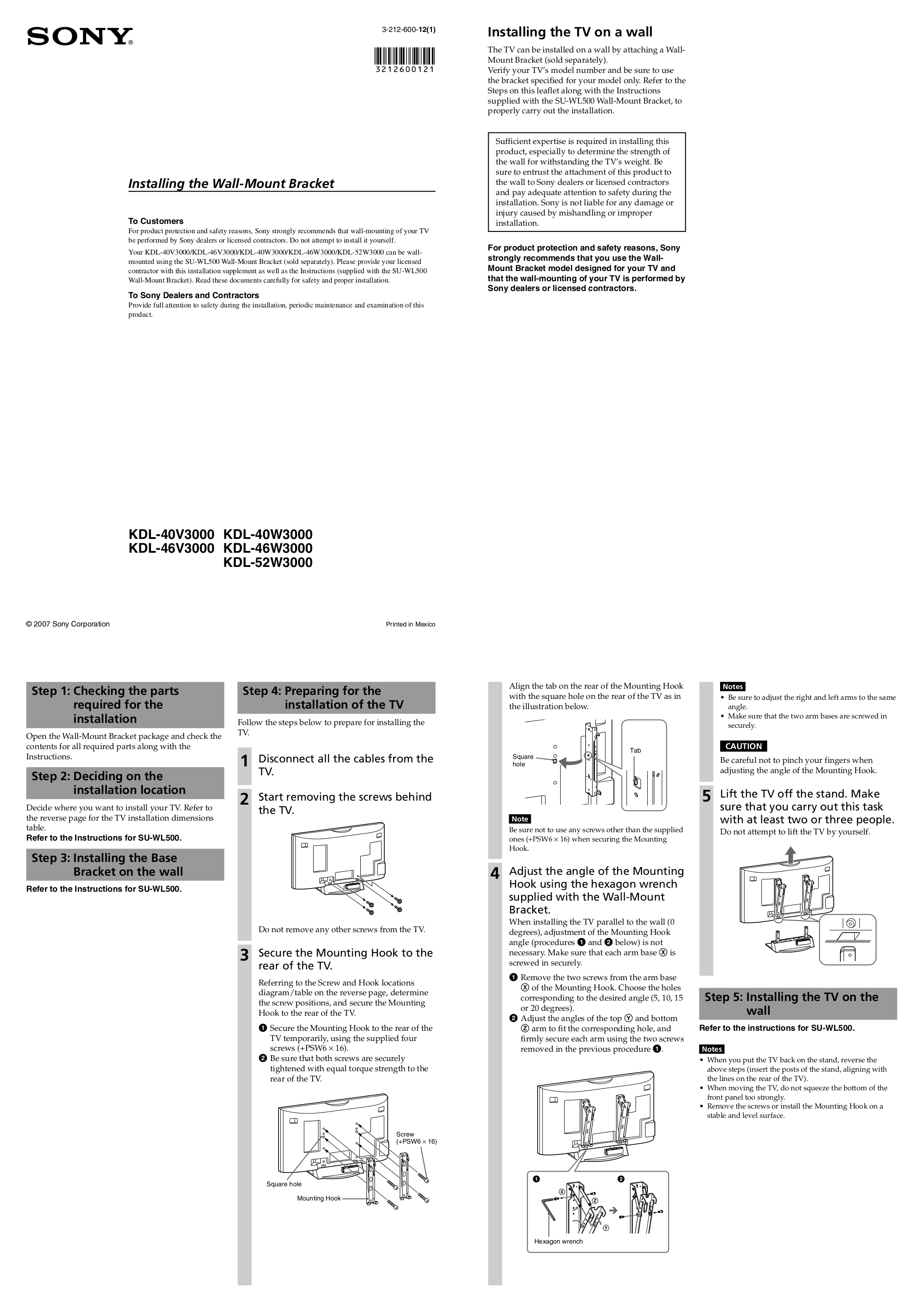 Download free pdf for Sony BRAVIA KDL40W3000 TV manual