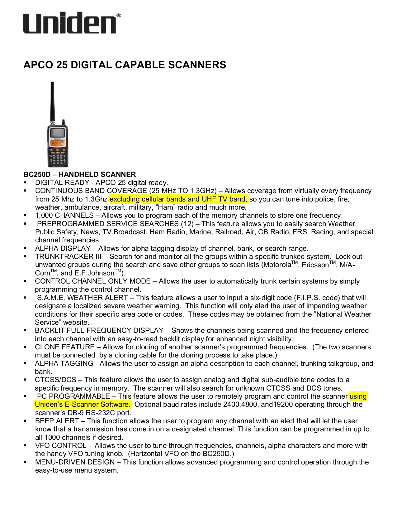 Download free pdf for Uniden BC785D Scanner manual