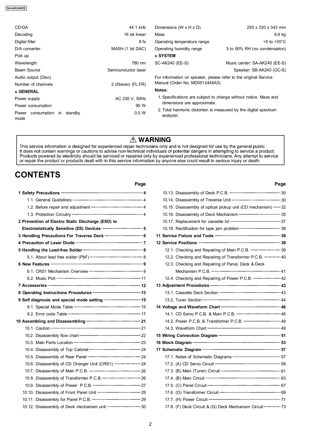 PDF manual for Panasonic CD Player SC-AK240