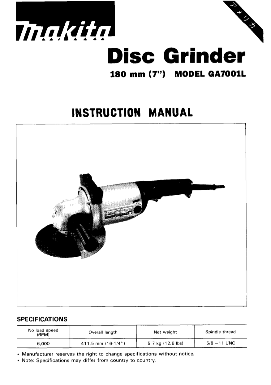 Download free pdf for Makita GA7001L Disc Grinders Other manual