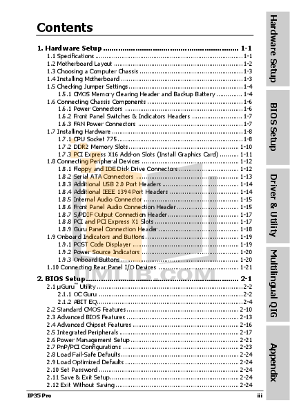 PDF manual for Abit Other IP35 Pro Motherboard
