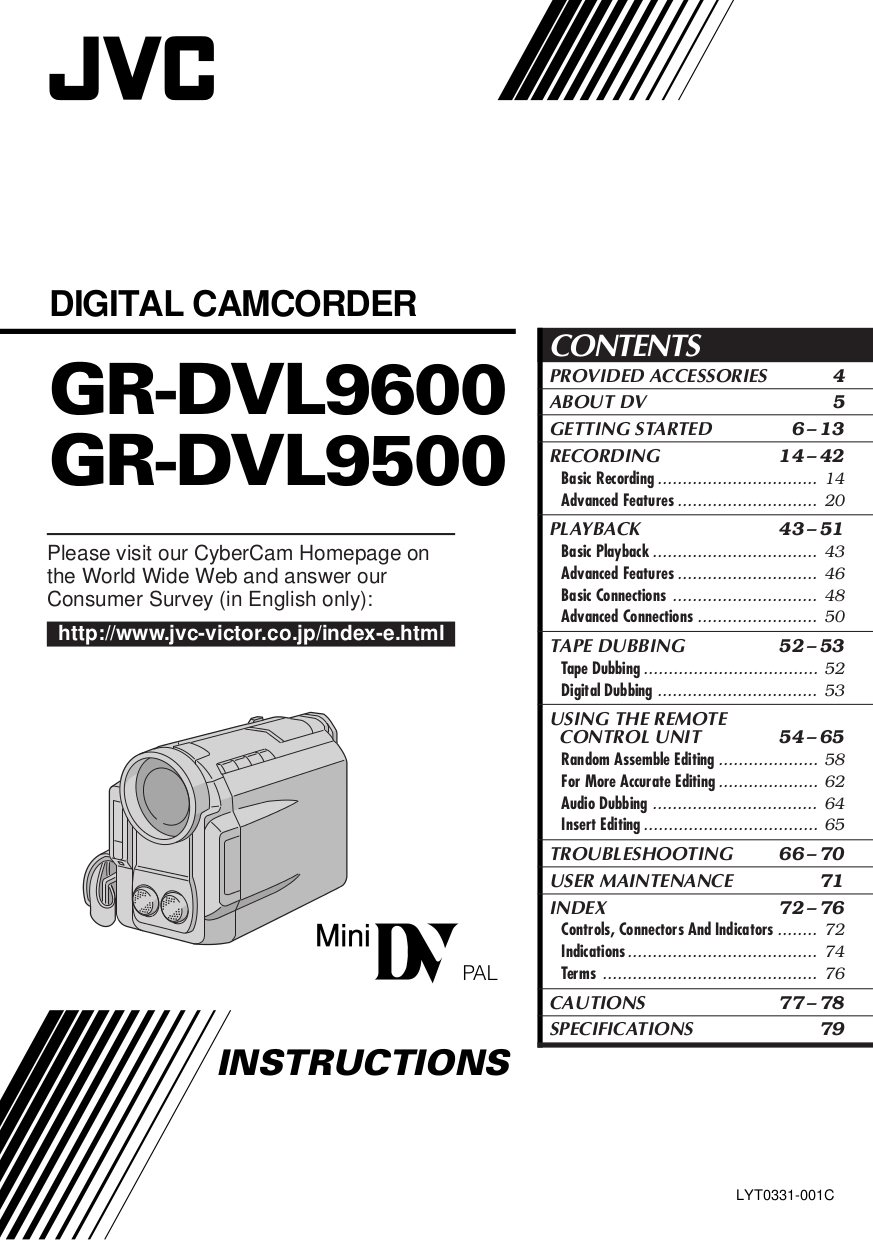 Download free pdf for JVC GRDVL9500 Camcorders manual