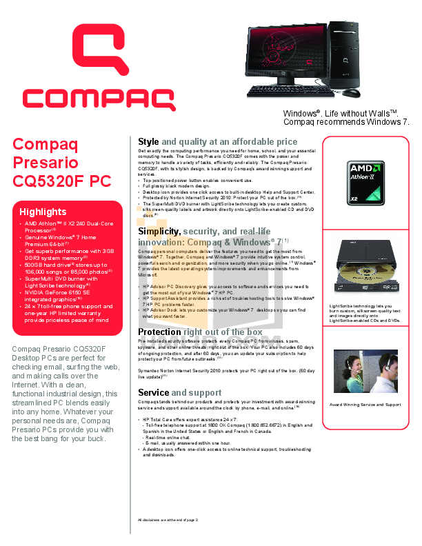 Download Free Pdf For Hp Paq Presario Presario Cq5320f Desktop Manual