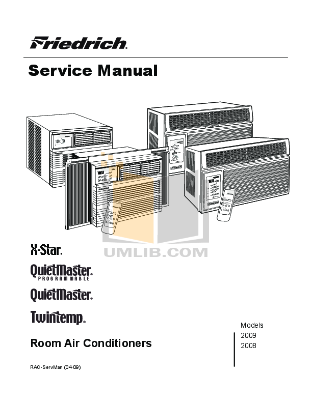 Download free pdf for Friedrich QuietMaster SS10L10 Air Conditioner manual