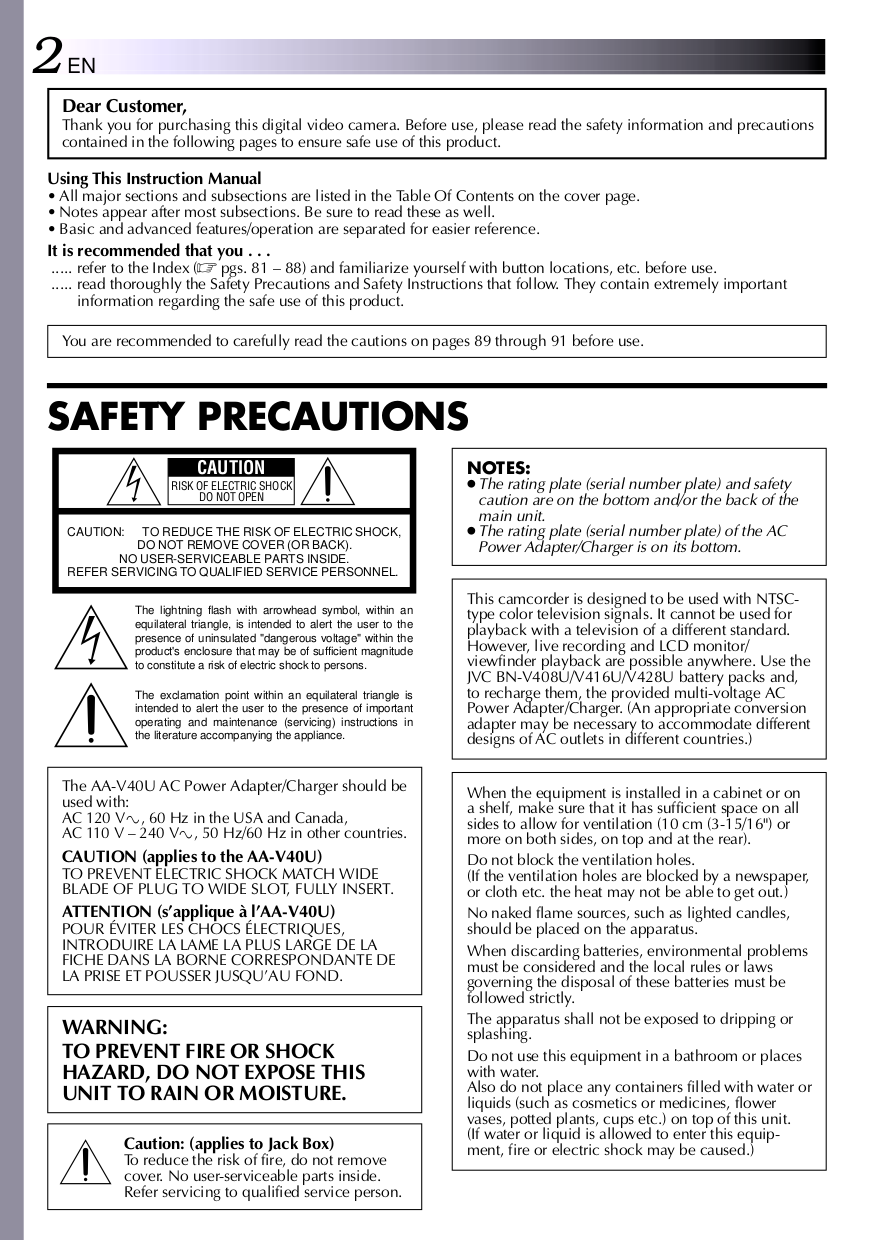 PDF manual for JVC Camcorders GR-DV2000U