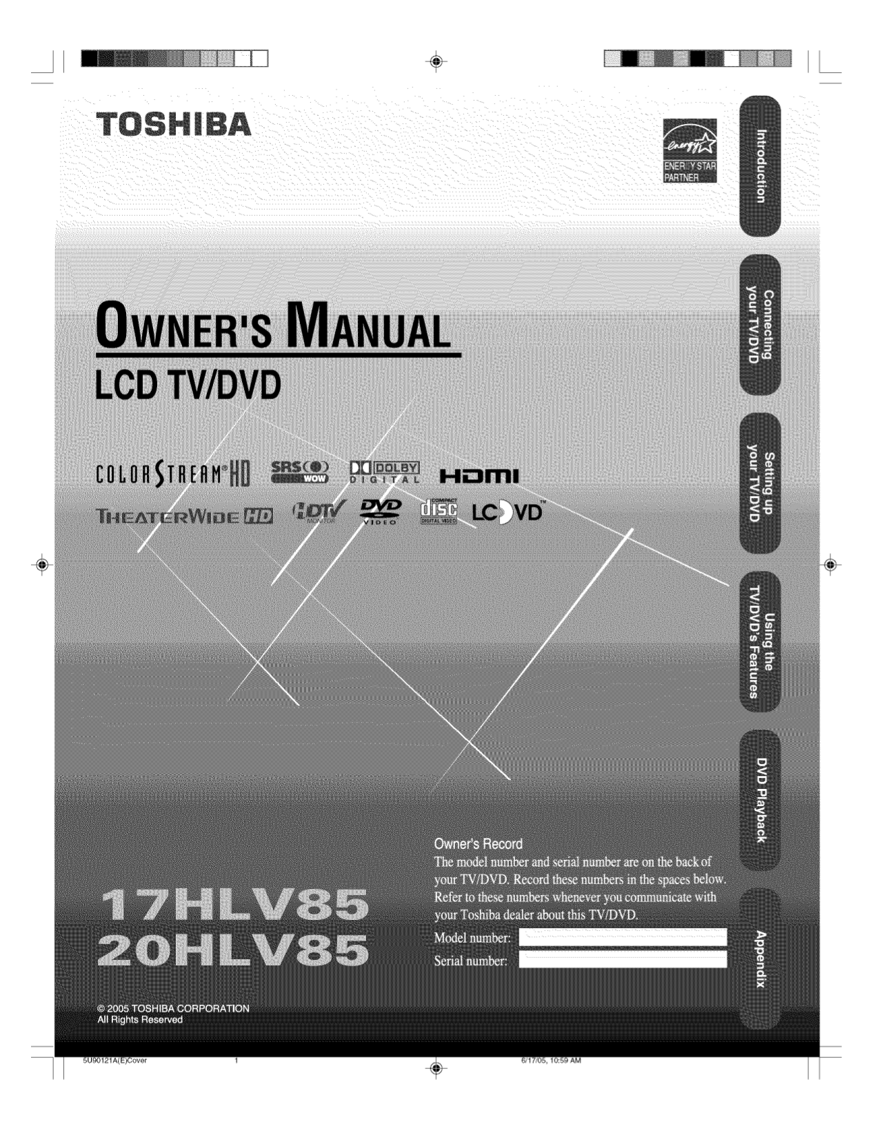 PDF manual for Toshiba TV 20HLV85