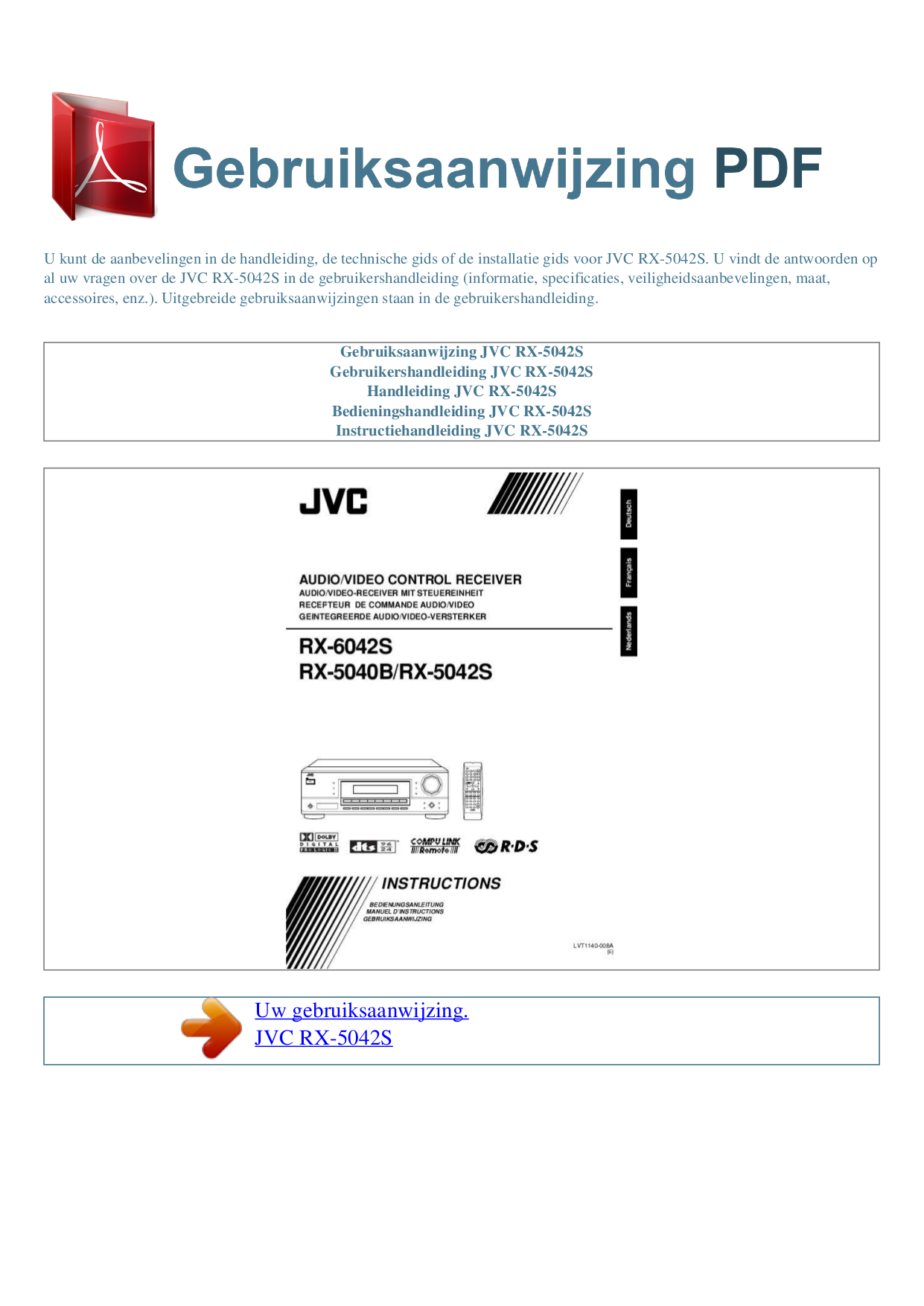 Download free pdf for JVC RX5042S Receiver manual