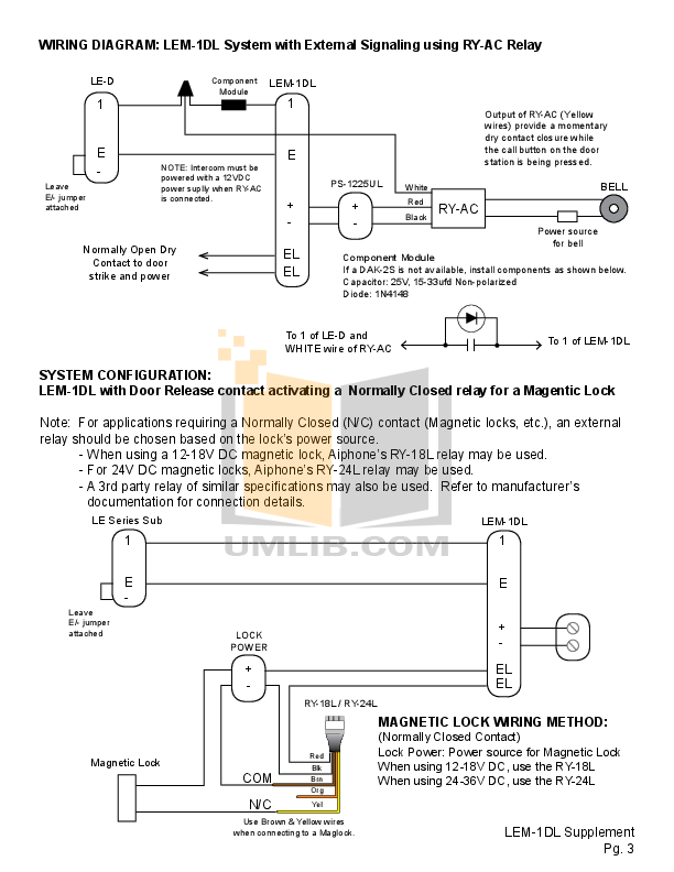 Pdf Manual For Aiphone Other Lem-1dl Intercoms