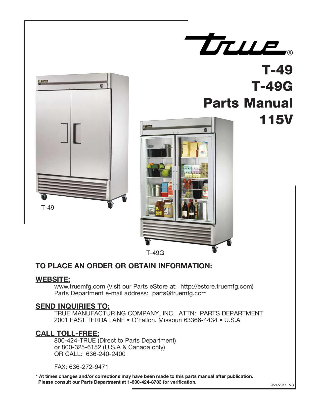 PDF manual for True Refrigerator T49G4