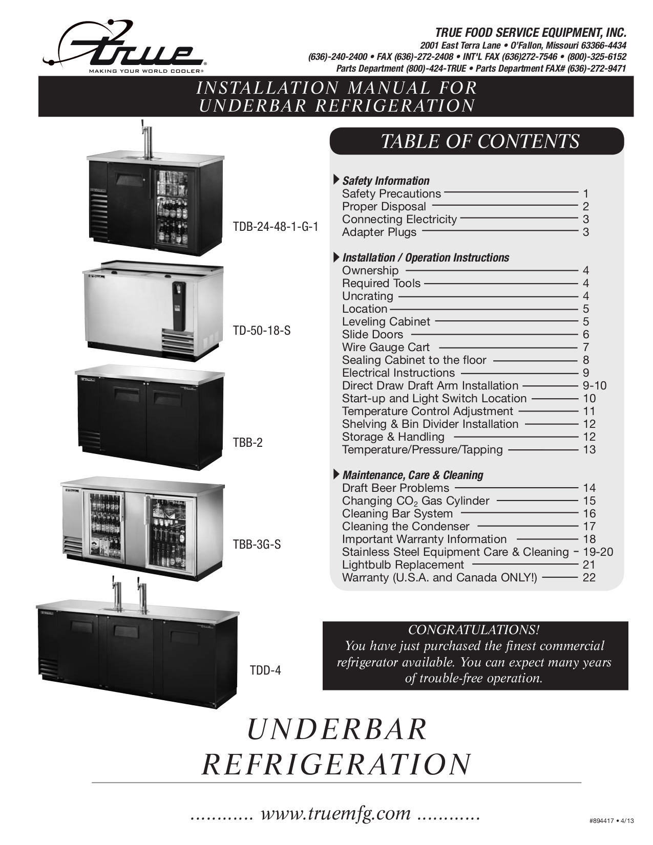pdf for True Refrigerator TDB-24-48-1-G-1 manual
