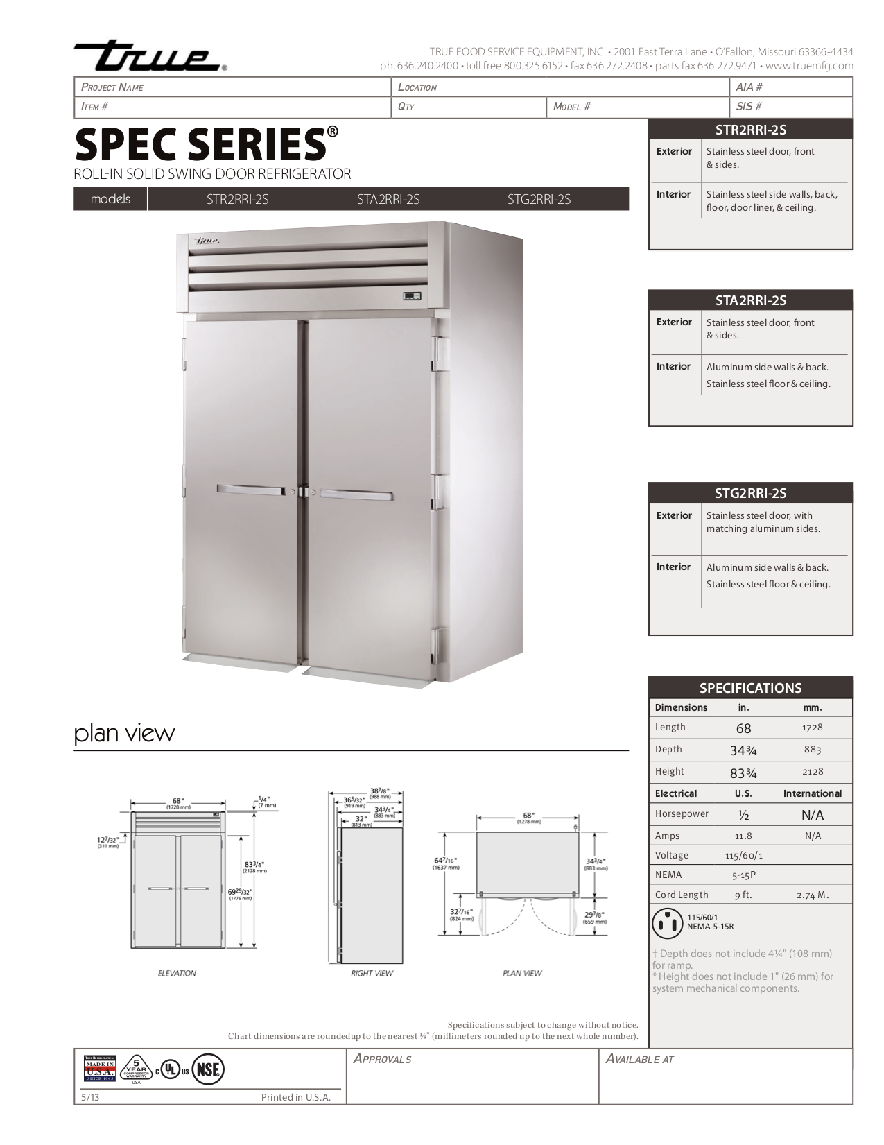 pdf for True Refrigerator TR2RRI-2S manual