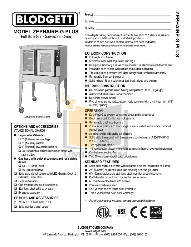 Download free pdf for Blodgett ZEPHAIRE-G Oven manual