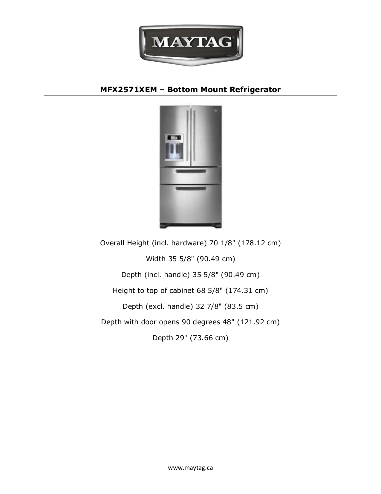 Download free pdf for Maytag MFX2571XEM Refrigerator manual