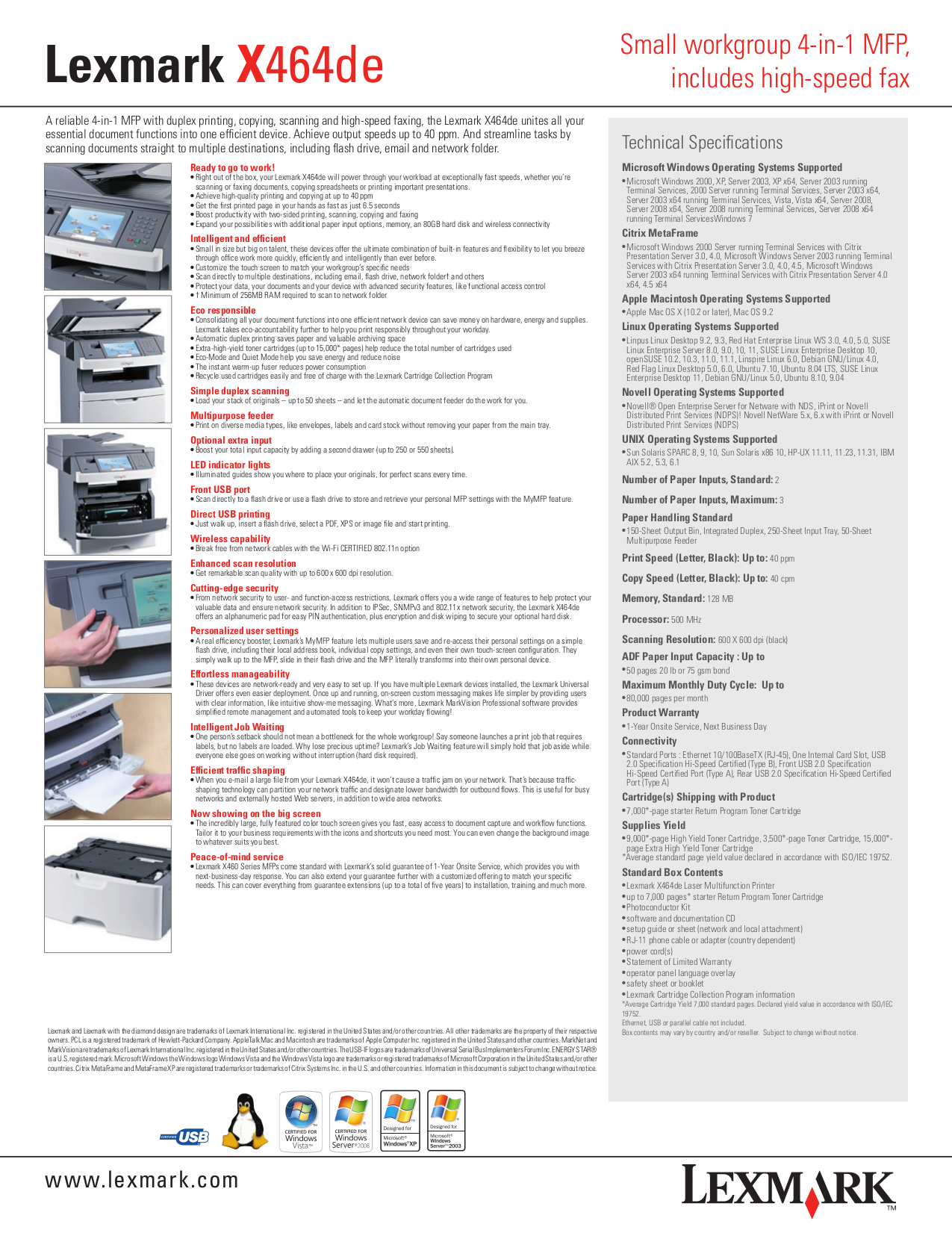 PDF manual for Lexmark Multifunction Printer X464DE