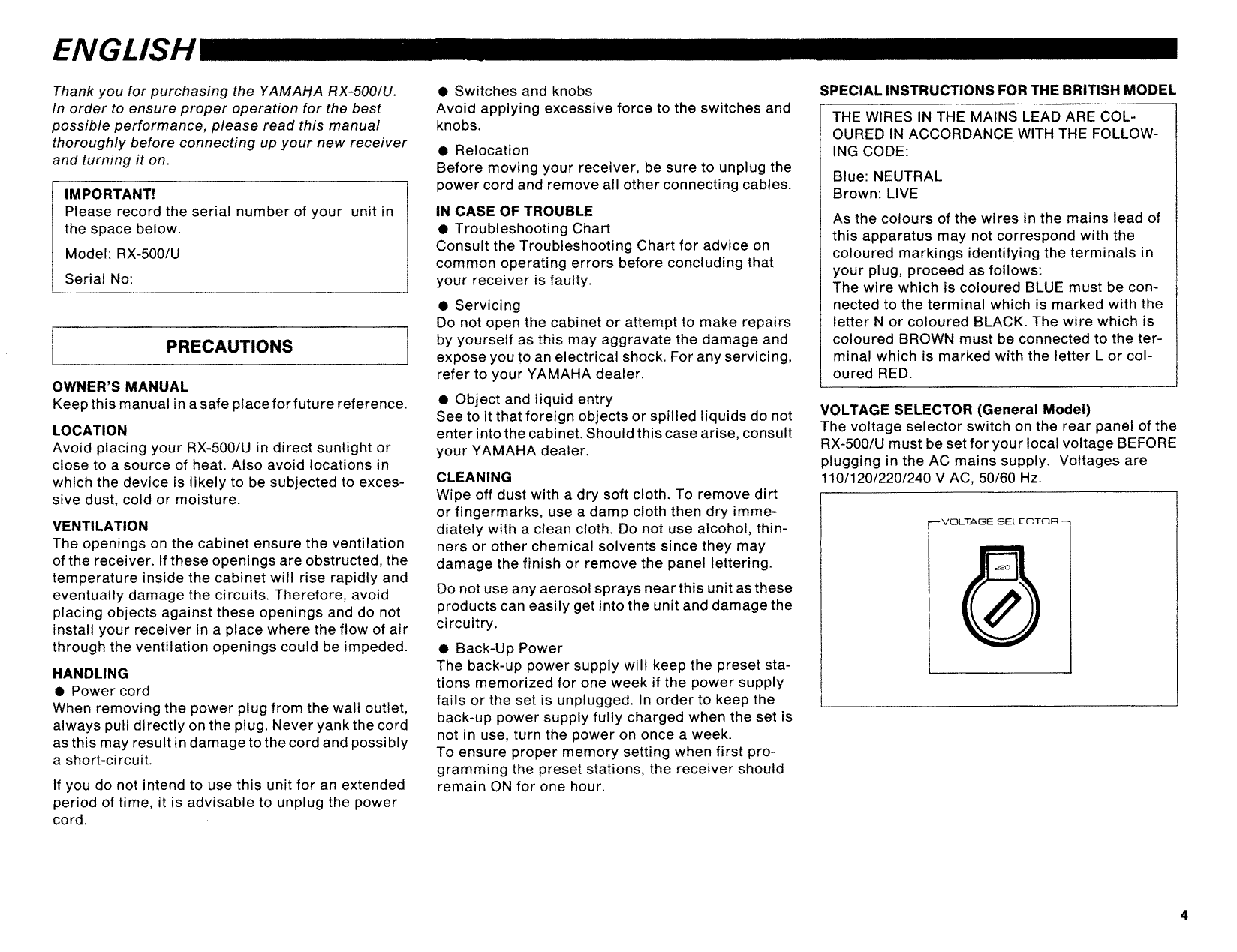 PDF manual for Yamaha Receiver RX-500