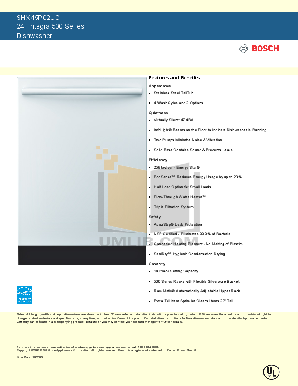 Download free pdf for Bosch Integra SHX45P05UC Dishwasher manual