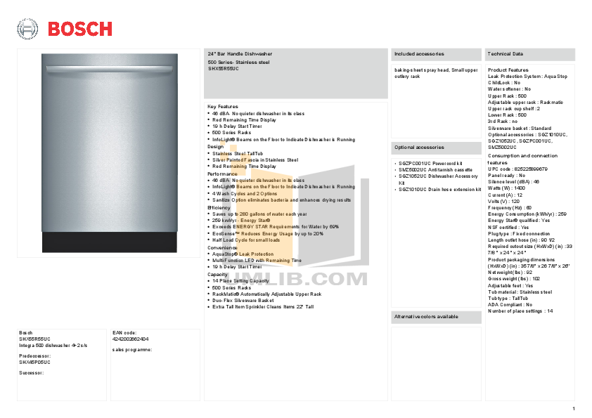 Download free pdf for Bosch Integra SHX45P05UC Dishwasher manual