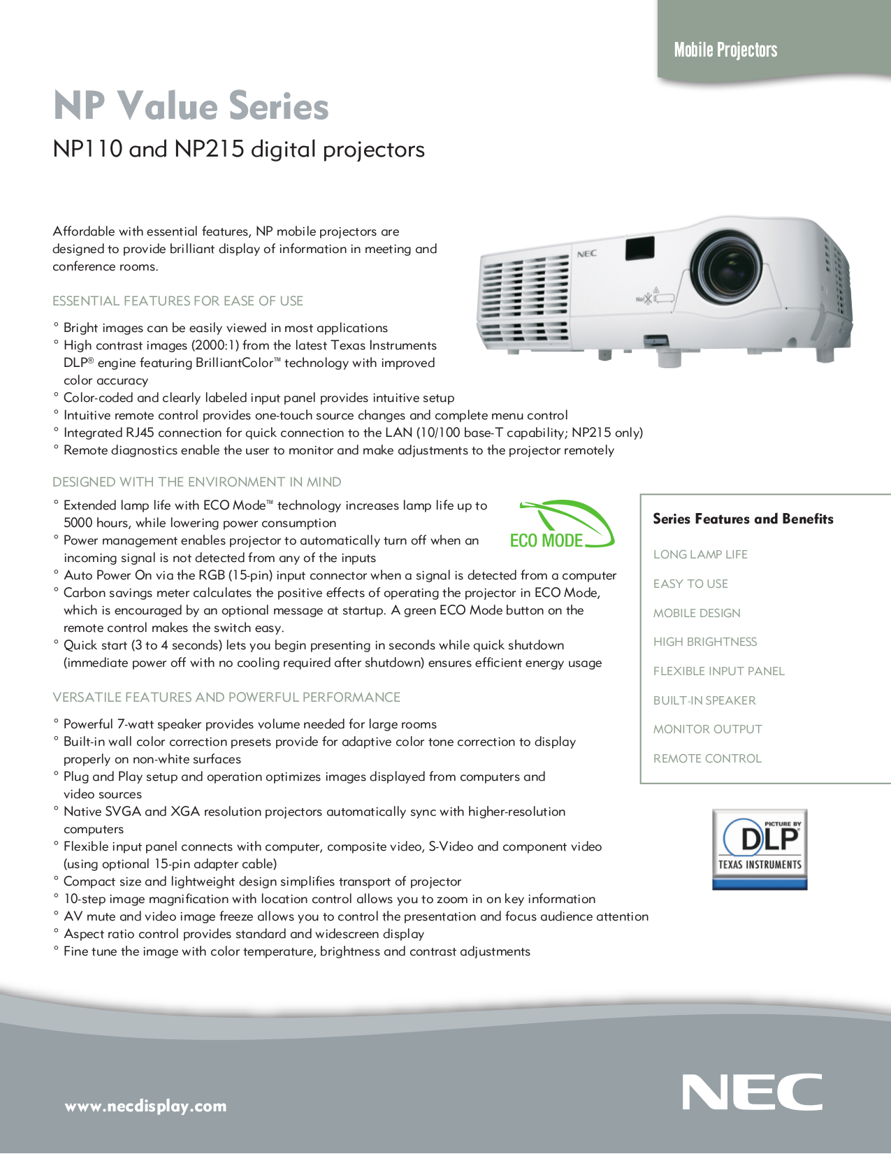 PDF manual for NEC Projector NP110