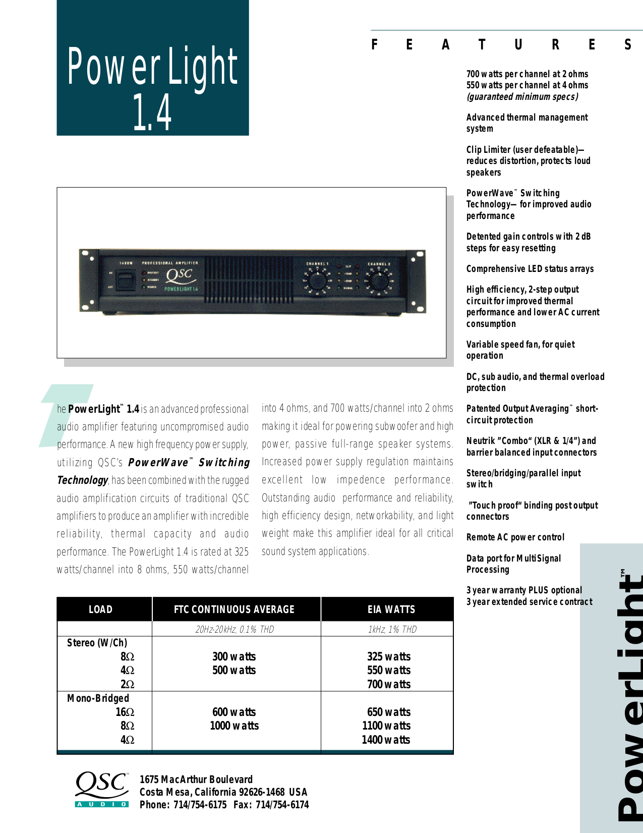 Download free pdf for QSC PowerLight PL1.4 Amp manual