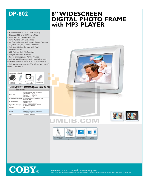 PDF manual for Coby Digital Photo Frame DP-802