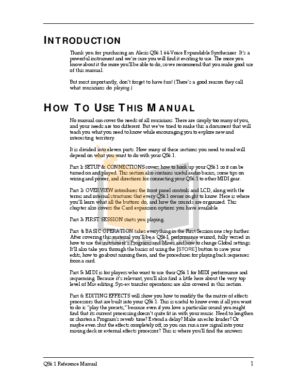 PDF manual for Alesis Music Keyboard QS6.1