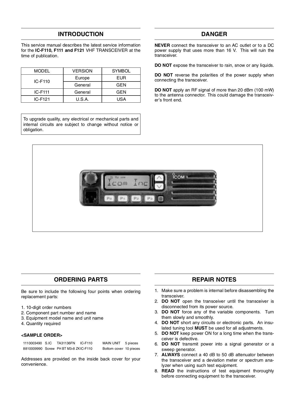 PDF manual for 2way Radio ICF121