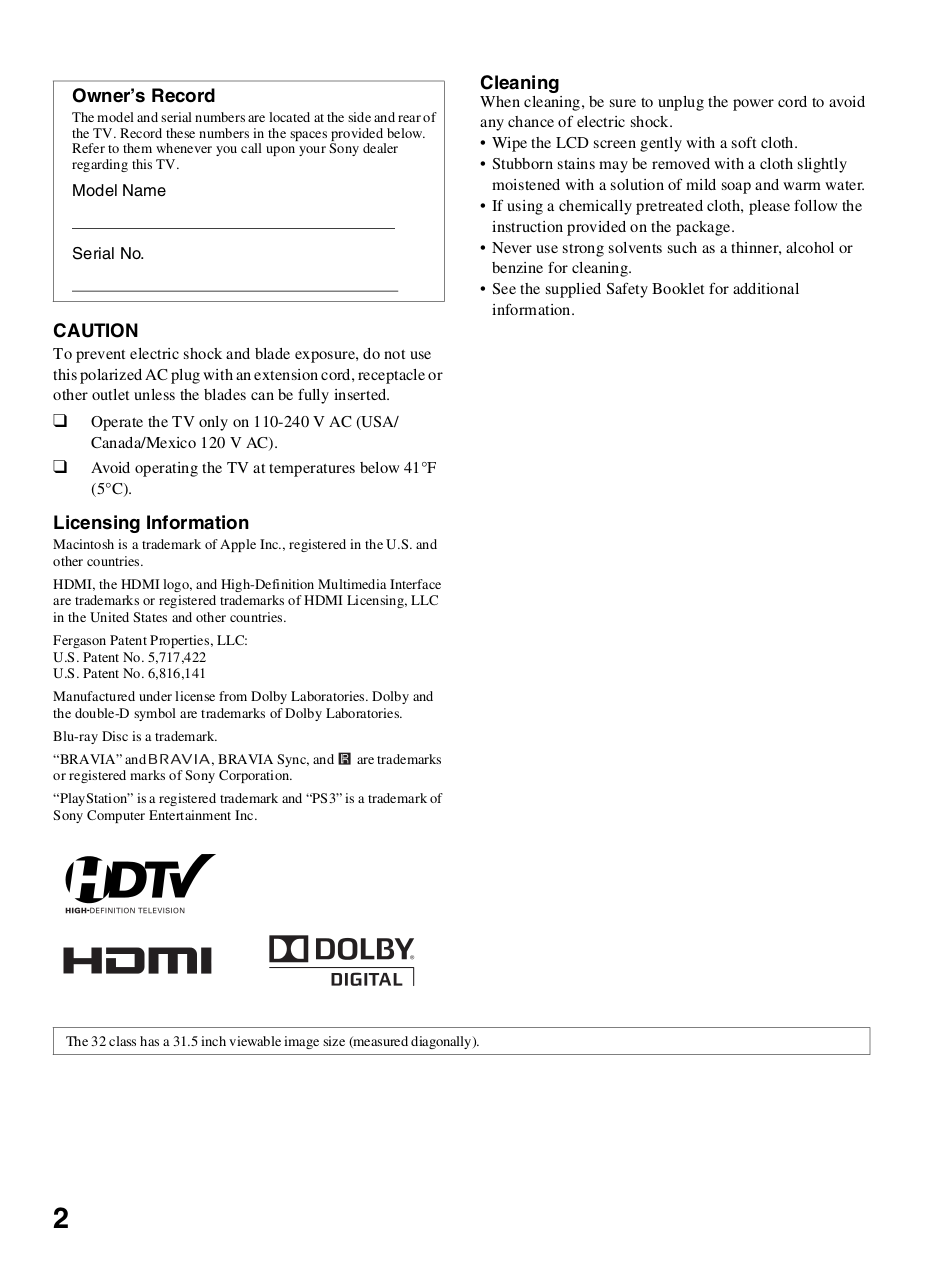 PDF manual for Sony LCD TV BRAVIA KDL-46BX420