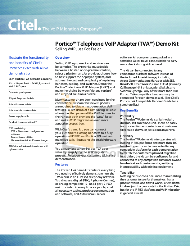 pdf for Citel Other Portico TVA-D Adapter manual