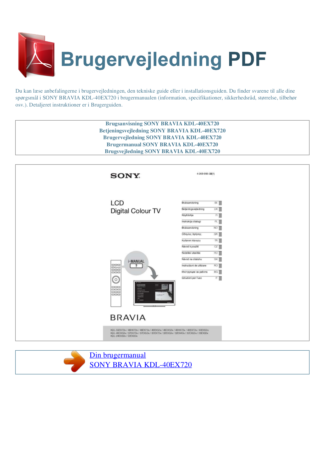 Download free pdf for Sony BRAVIA KDL-40EX720 TV manual