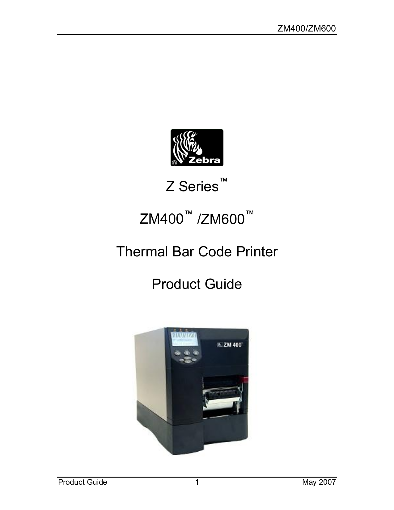 PDF manual for Zebra Printer ZM600