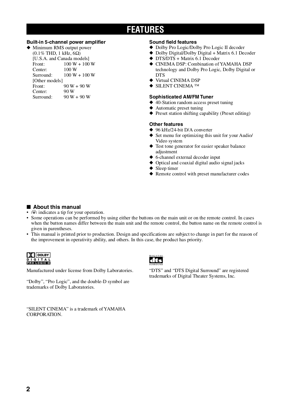 PDF manual for Yamaha Receiver HTR-5730