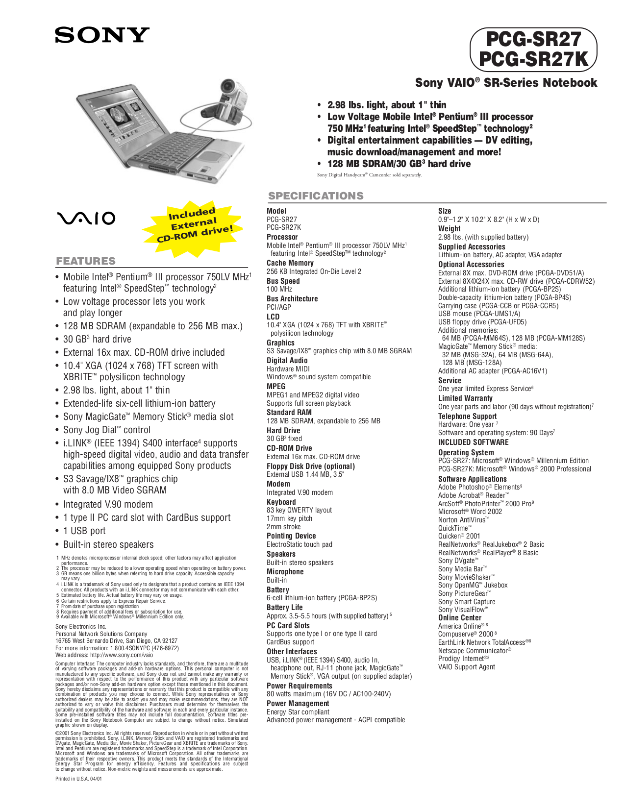 Download free pdf for Sony VAIO PCGSR27 Laptop manual