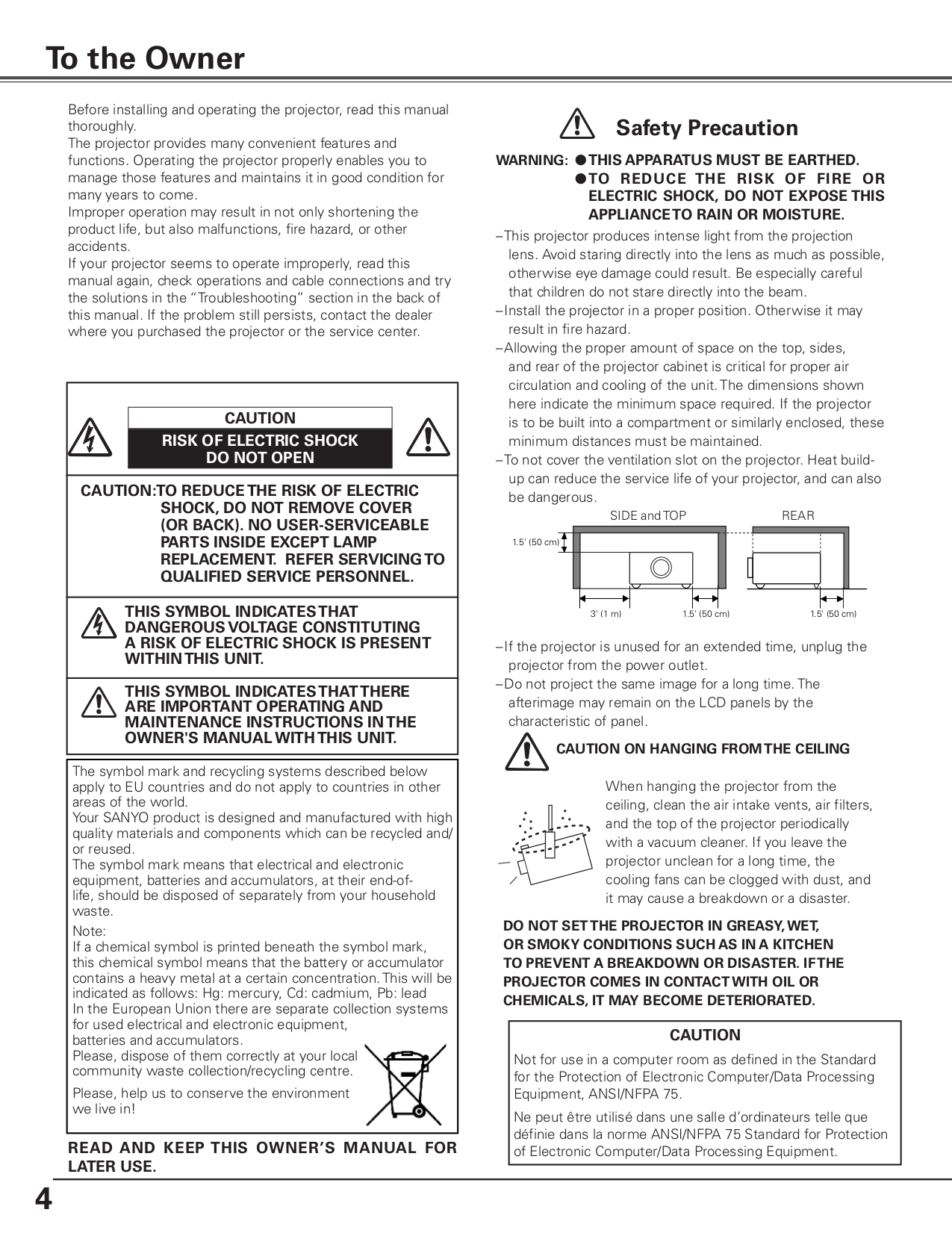 PDF manual for Sanyo Projector PLV-Z700